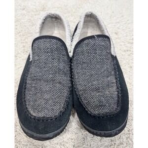 Sorel Mens Dude Moc Black Suede And Tweed Sherpa Lined Slippers Size 8 Warm Home